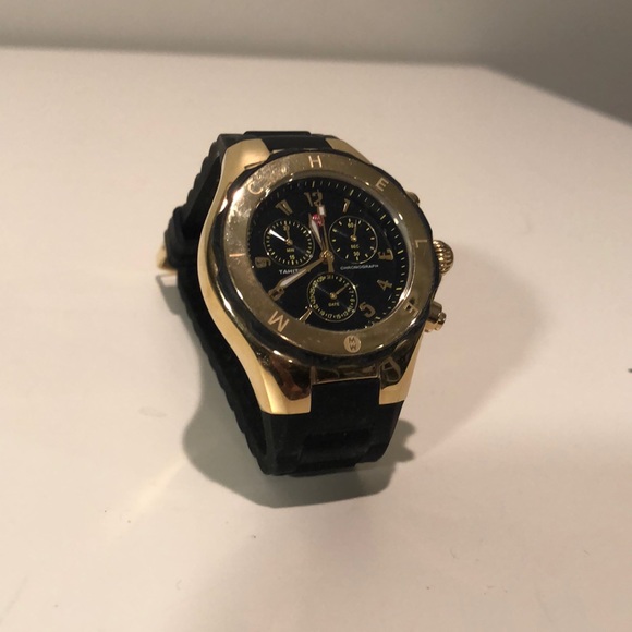 Gold Michele Watch Rubber Black Strap - Picture 3 of 5